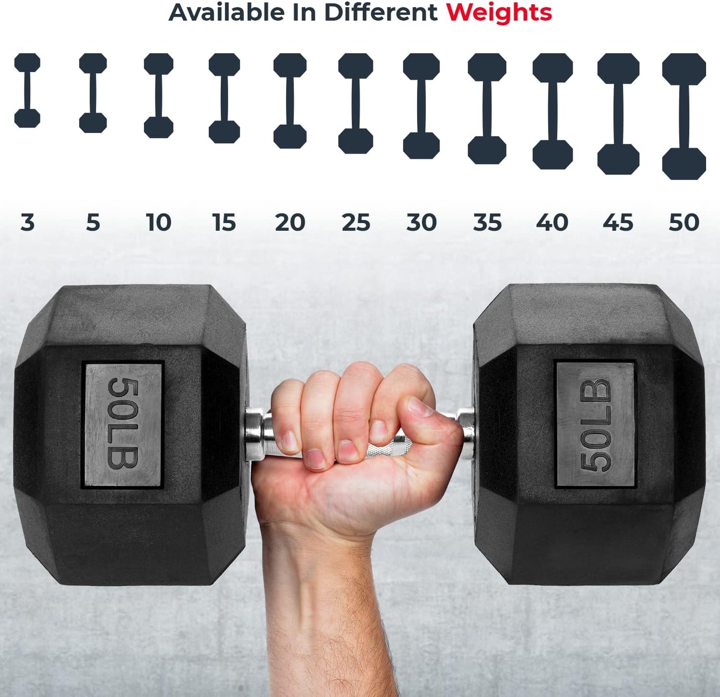 Hex Dumbbells - PVC Coated Weights, Chrome-Plated Knurled Handles, Fixed Hexagon Dumbbell - Workout, Exercise, Body Building Home Gym Training Gear - 3 Lb to 50Lb - Sold in Singles