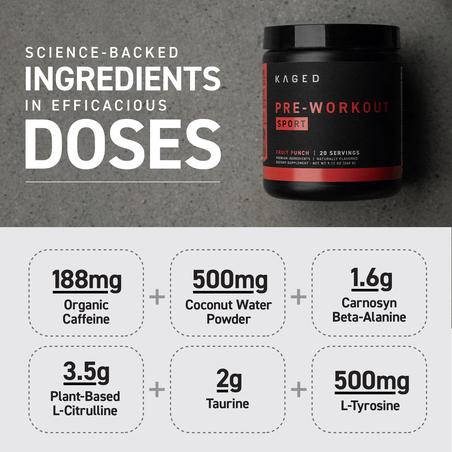 Muscle Pre-Workout Sport Fruit Punch, Amino Acid Supplements, 20 - 13G Servings