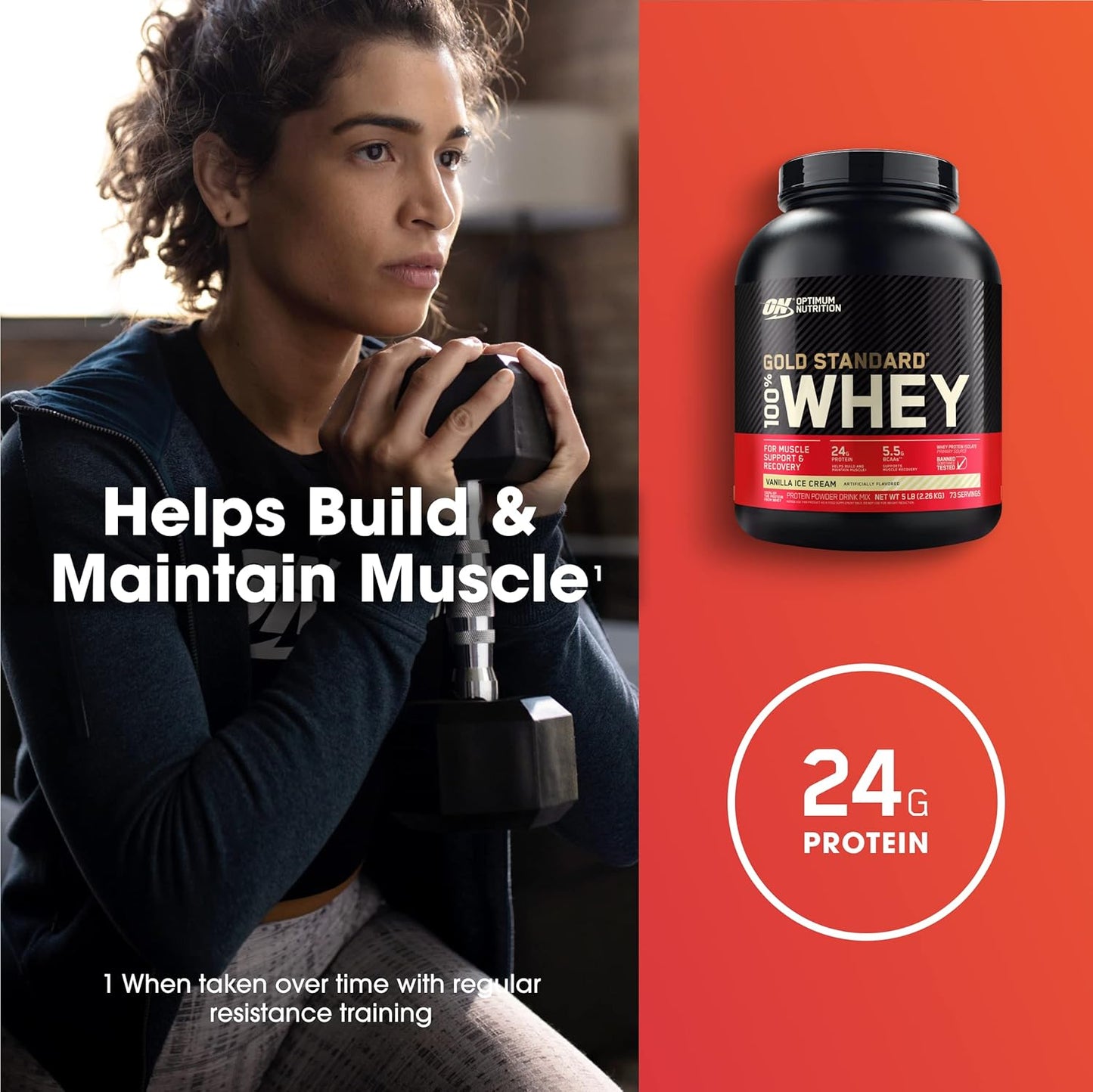 Optimum Nutrition Gold Standard 100% Whey Protein Powder, Vanilla Ice Cream, 5 Pound (Packaging May Vary)