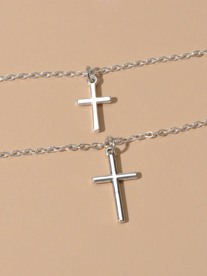 Fashion Jewellery Silver Chain Double layer Chain Cross Pendant Women Necklace