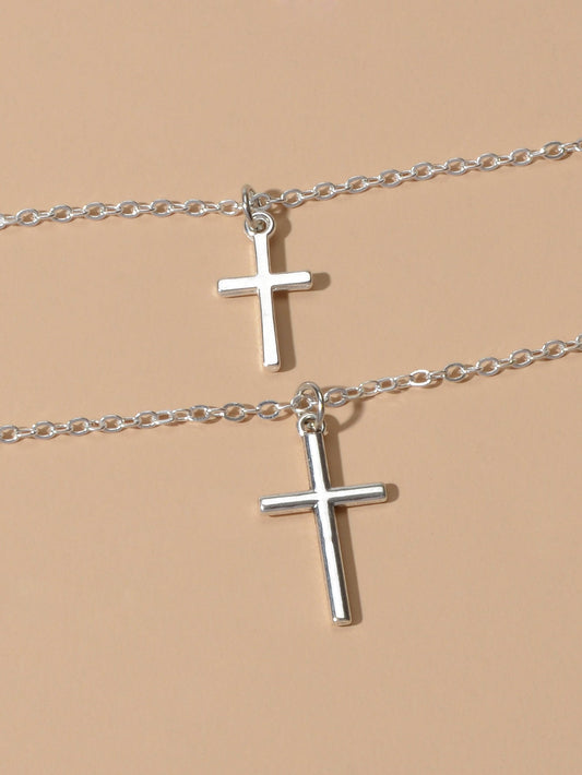 Fashion Jewellery Silver Chain Double layer Chain Cross Pendant Women Necklace