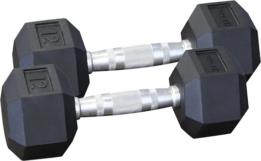 Rubber Coated Hexagon Dumbbells - Pairs - Encased Hand Weights for Men and Women