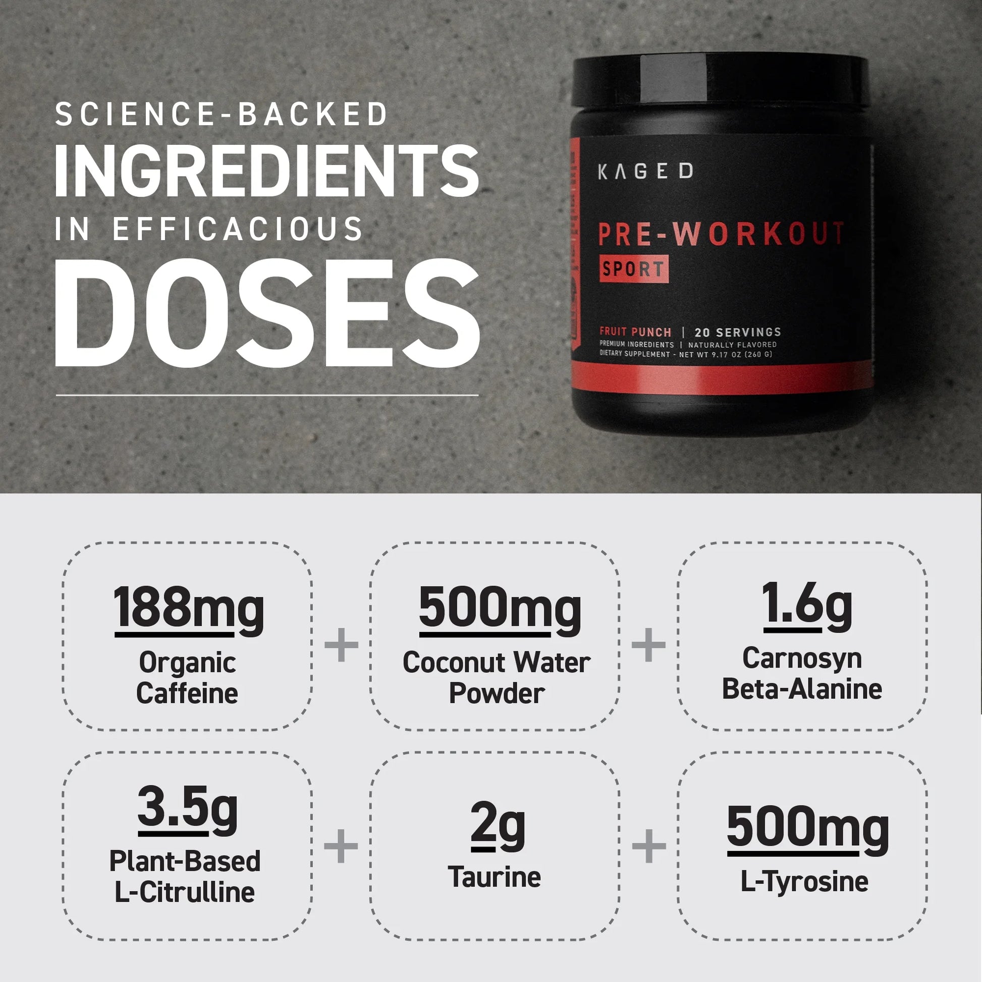 Muscle Pre-Workout Sport Fruit Punch, Amino Acid Supplements, 20 - 13G Servings