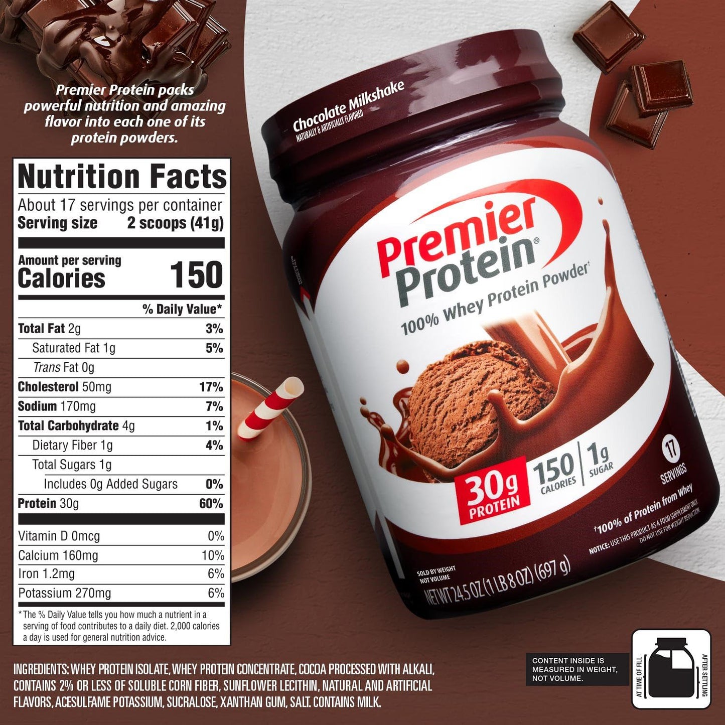 Premier Protein Vanilla Milkshake Powder - 30g Protein, Gluten Free, 29 Servings