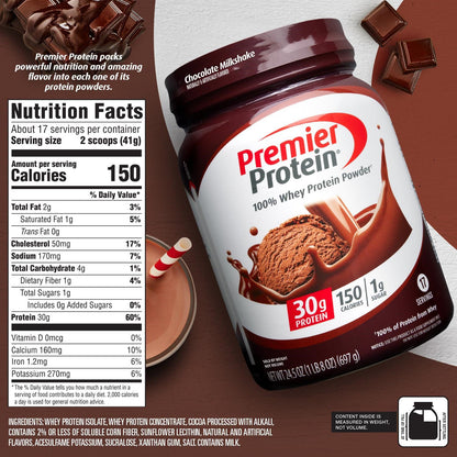 Premier Protein Vanilla Milkshake Powder - 30g Protein, Gluten Free, 29 Servings