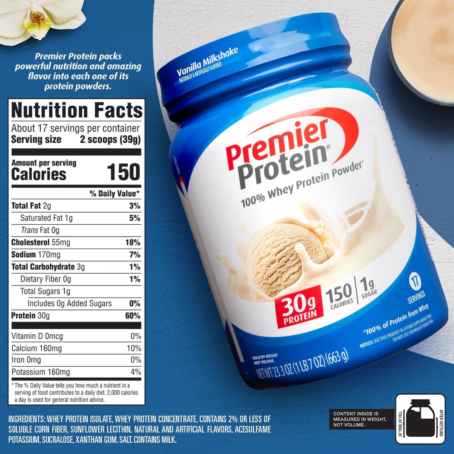 Premier Protein Vanilla Milkshake Powder - 30g Protein, Gluten Free, 29 Servings