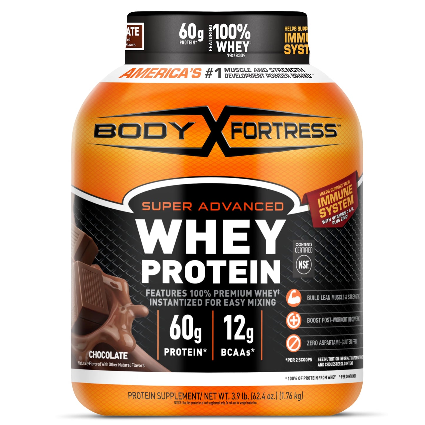 Body Fortress Whey Protein Powder - Vanilla with Immune Support, 3.9 lbs