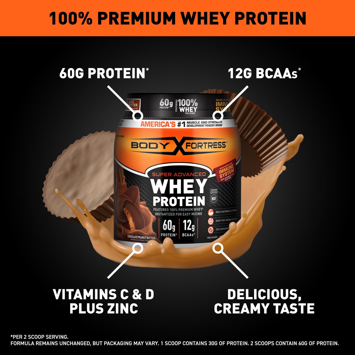 Body Fortress Whey Protein Powder - Vanilla with Immune Support, 3.9 lbs