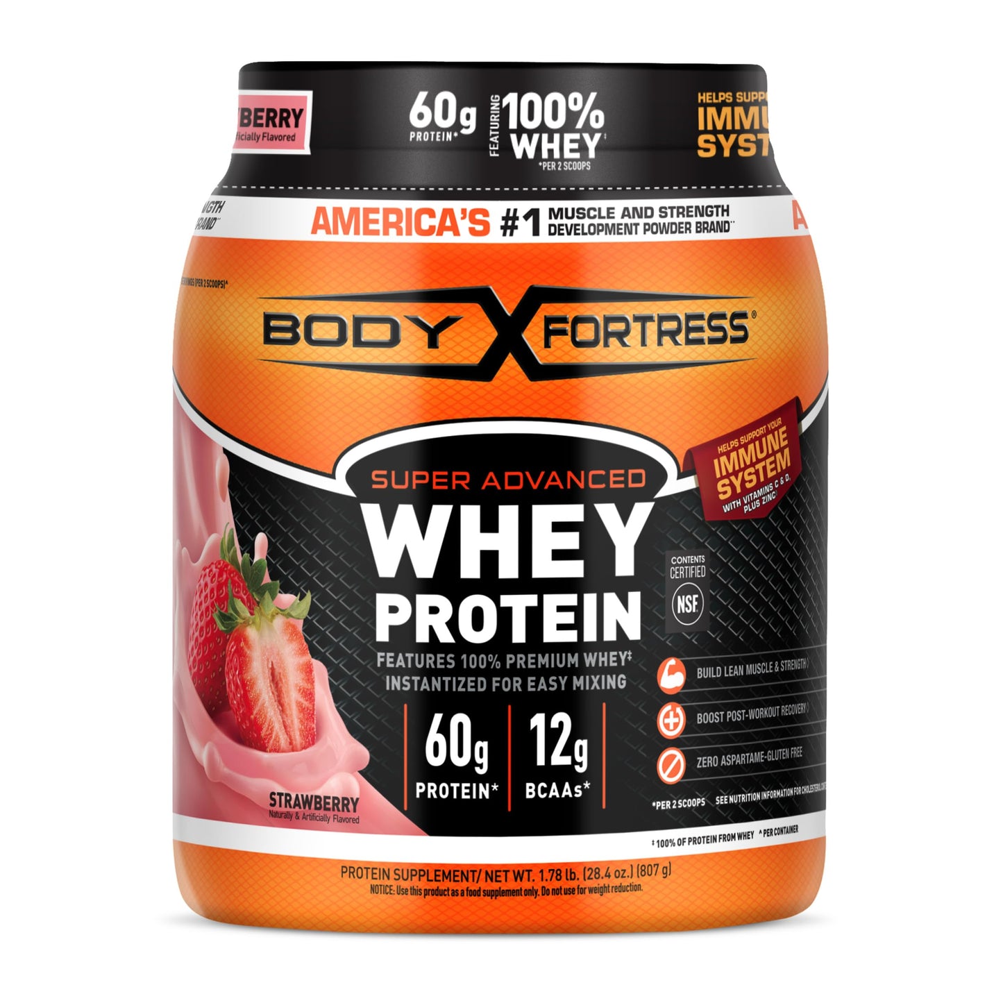 Body Fortress Whey Protein Powder - Vanilla with Immune Support, 3.9 lbs