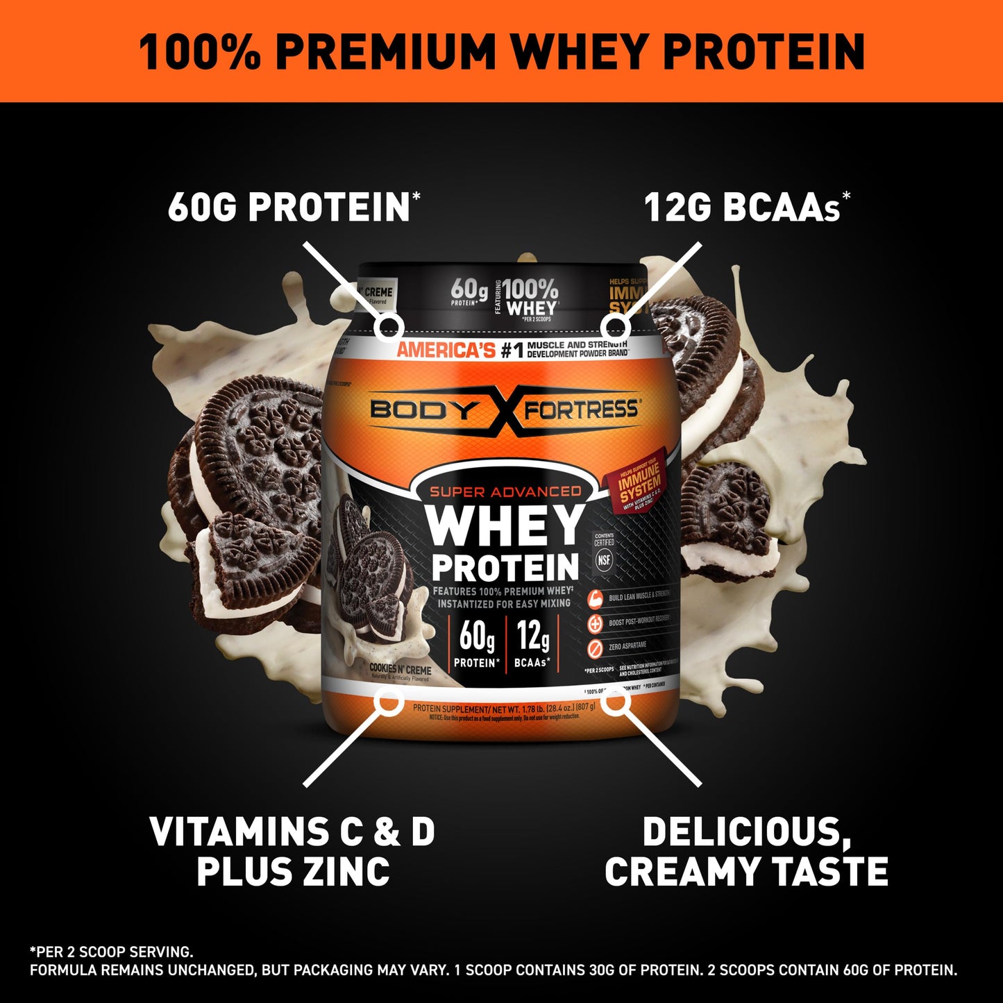 Body Fortress Whey Protein Powder - Vanilla with Immune Support, 3.9 lbs