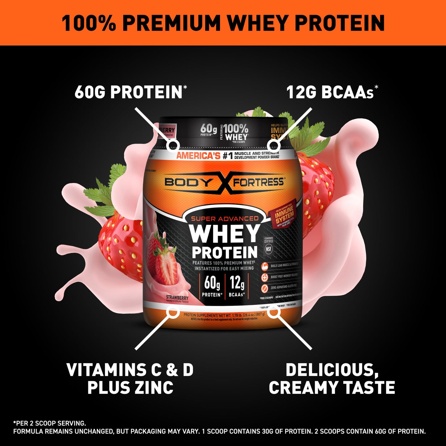 Body Fortress Whey Protein Powder - Vanilla with Immune Support, 3.9 lbs