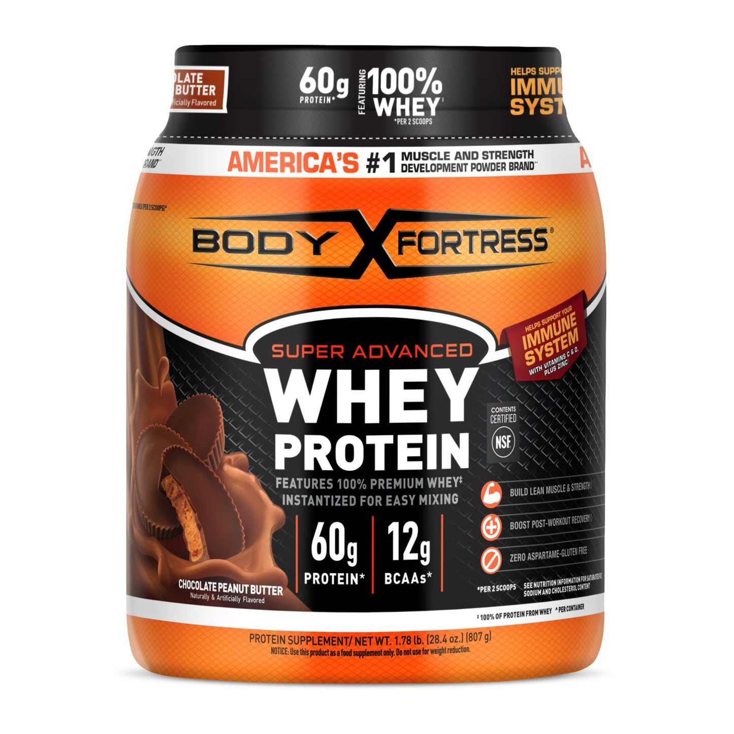 Body Fortress Whey Protein Powder - Vanilla with Immune Support, 3.9 lbs