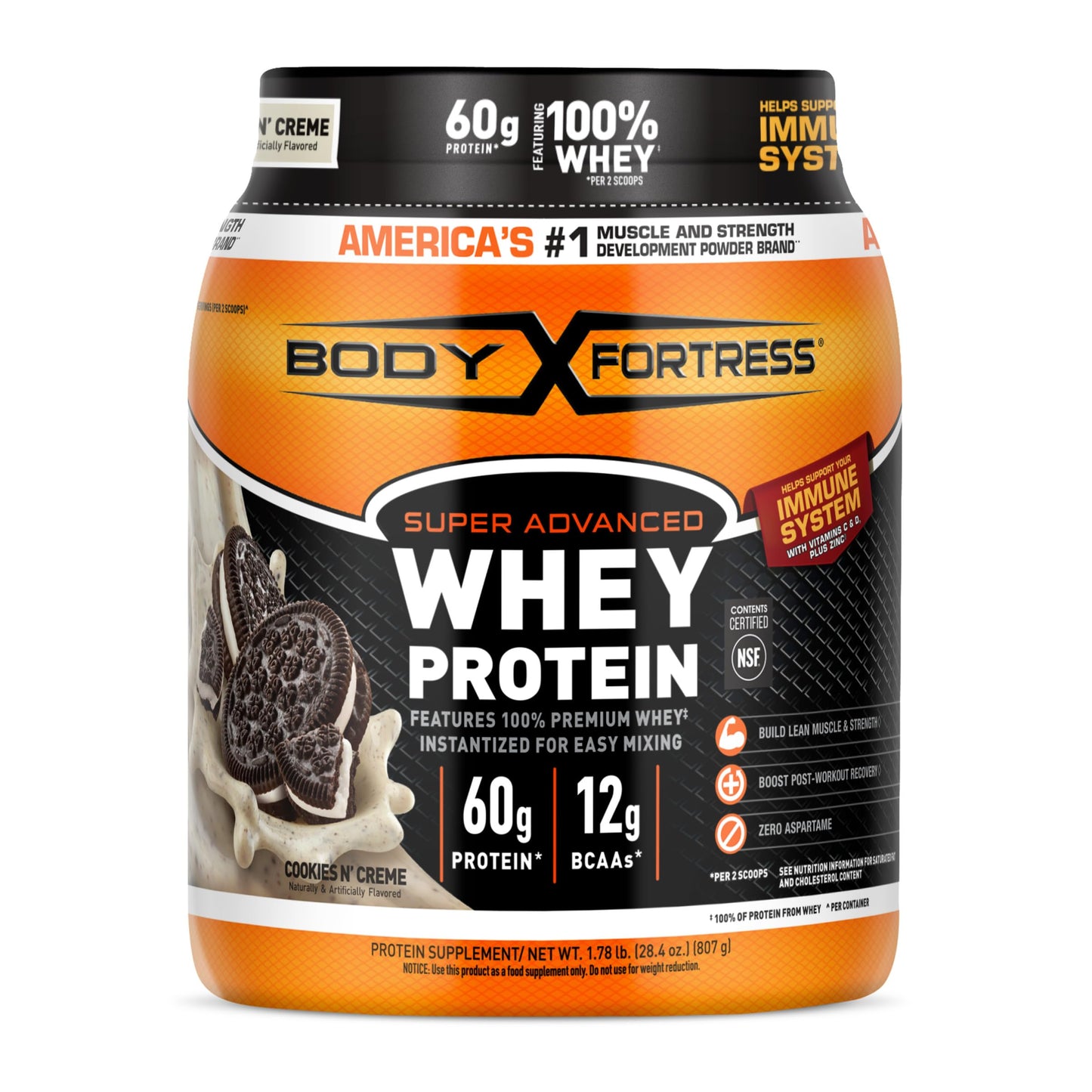 Body Fortress Whey Protein Powder - Vanilla with Immune Support, 3.9 lbs