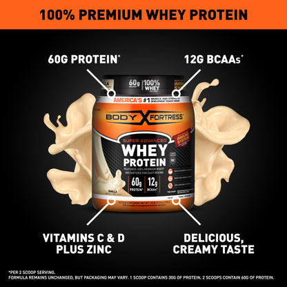 Body Fortress Whey Protein Powder - Vanilla with Immune Support, 3.9 lbs