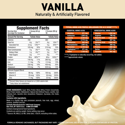 Body Fortress Whey Protein Powder - Vanilla with Immune Support, 3.9 lbs