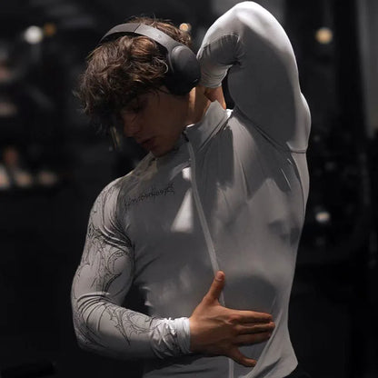 GYM Fitness Training Clothes Cardigan Zipper Style Gothic Style Men's Trend Training Slim Fit Cycling Quick Drying Long Sleeved