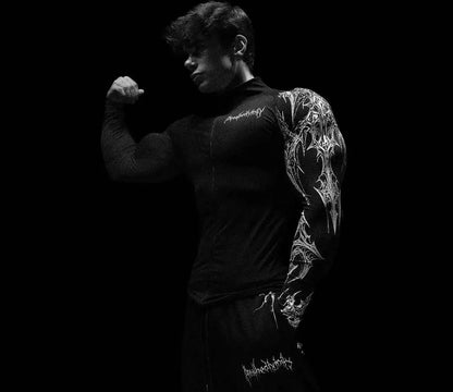GYM Fitness Training Clothes Cardigan Zipper Style Gothic Style Men's Trend Training Slim Fit Cycling Quick Drying Long Sleeved