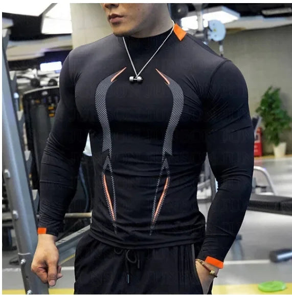 Men Compression Sports Shirt Tops Long Sleeve Gym Exercise Fitness T-Shirts Quick Dry Running t Shirts Bodybuilding Tees Clothes