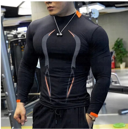 Men Compression Sports Shirt Tops Long Sleeve Gym Exercise Fitness T-Shirts Quick Dry Running t Shirts Bodybuilding Tees Clothes