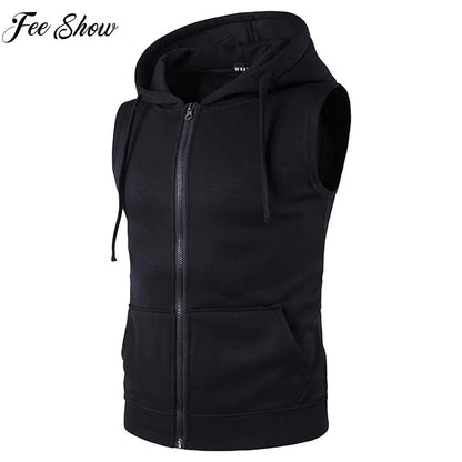 Men Casual Sport Tops Sleeveless Hooded Hoodie Sweatshirt Tank Top Sports Vest Workout Top for Athletics Running Jogging Cycling
