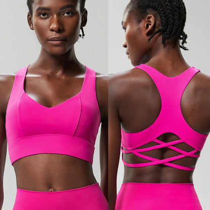 Women Fitness Yoga Bra Buttery Soft Gathered Push Up Sports Underwear High Imapact Gym Crop Top Breathable Workout Clothes