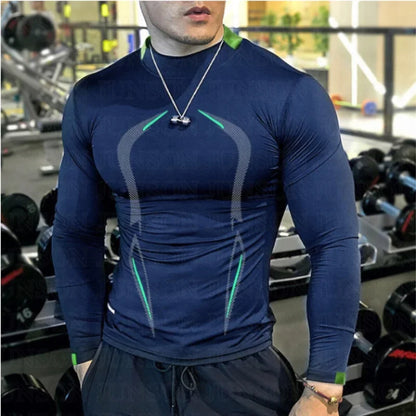 Men Compression Sports Shirt Tops Long Sleeve Gym Exercise Fitness T-Shirts Quick Dry Running t Shirts Bodybuilding Tees Clothes