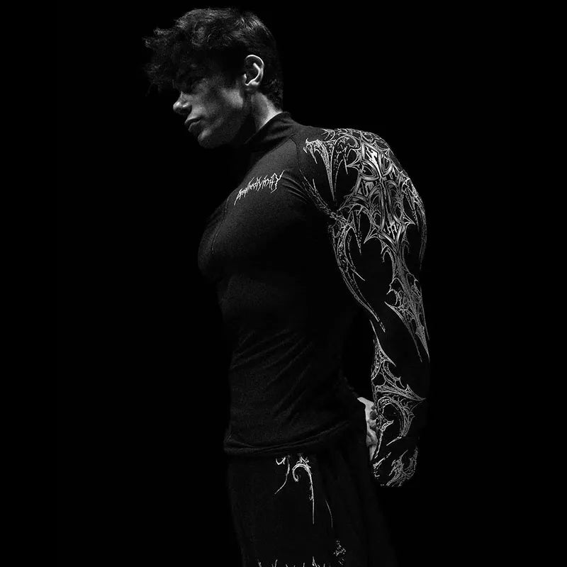 GYM Fitness Training Clothes Cardigan Zipper Style Gothic Style Men's Trend Training Slim Fit Cycling Quick Drying Long Sleeved