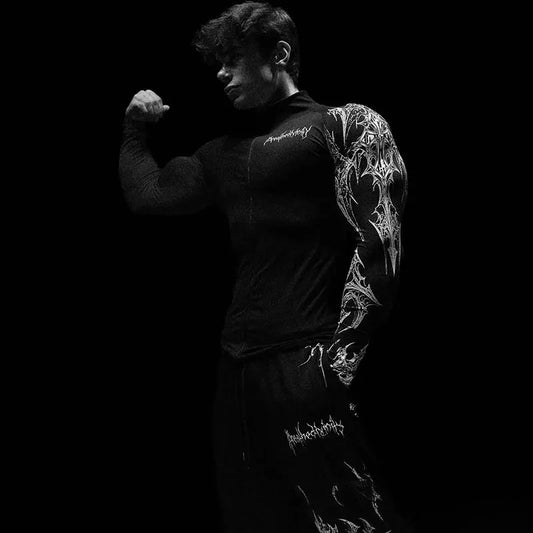GYM Fitness Training Clothes Cardigan Zipper Style Gothic Style Men's Trend Training Slim Fit Cycling Quick Drying Long Sleeved
